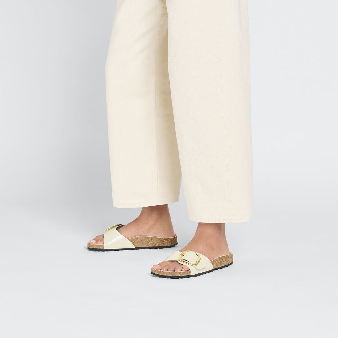 Madrid Big Buckle - Cuir naturel verni - High-Shine Ecru